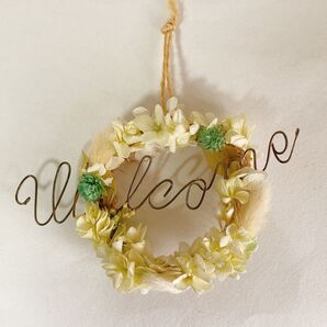 ハンドメイド welcome リース プリザーブドフラワーリース ドライフラワーミニリース