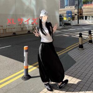 ★新品★ バルーンスカート サイドライン XL ウエストゴム 裾縛り Aライン フリーサイズ ロング丈 つるつる FREE