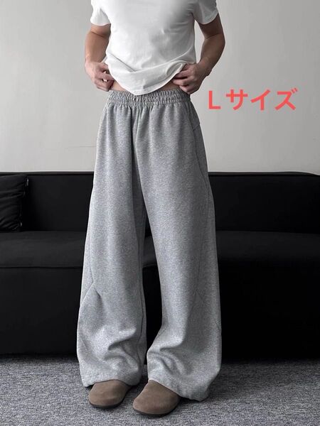 ★新品★ スウェットパンツ 変形 グレー L ウエストゴム 紐付き ワイドパンツ ユニセックス 韓国 ストリート イージーパンツ