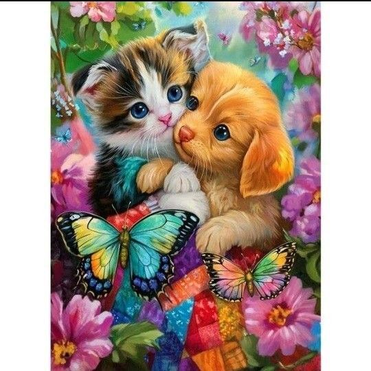 ダイアモンドアート ビーズアート 初心者 犬 猫 動物 可愛い 癒し 新品 趣味 インテリア 30×40 花 カラフル 蝶