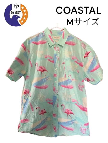 COASTAL フラミンゴ柄 アロハシャツ Mサイズ メンズ レディース 半袖シャツ ミントグリーン