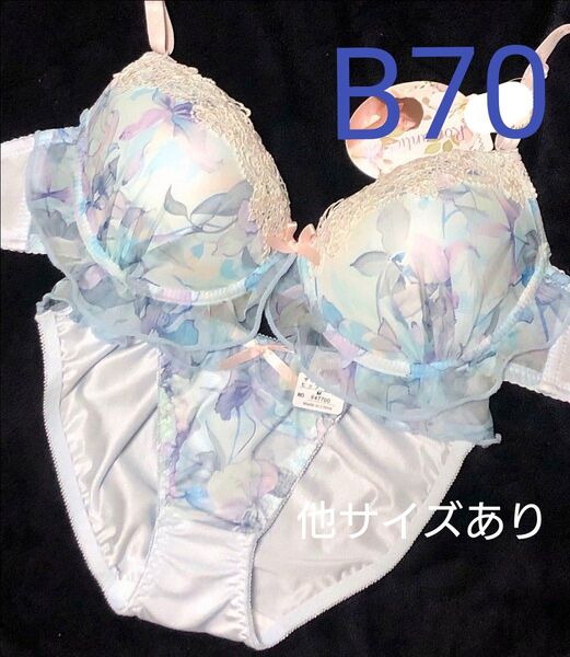 B70 ケミカル水彩リリーフリルブラジャー&フルバックショーツ 可愛い レース 豪華 B75 C70 変更可能