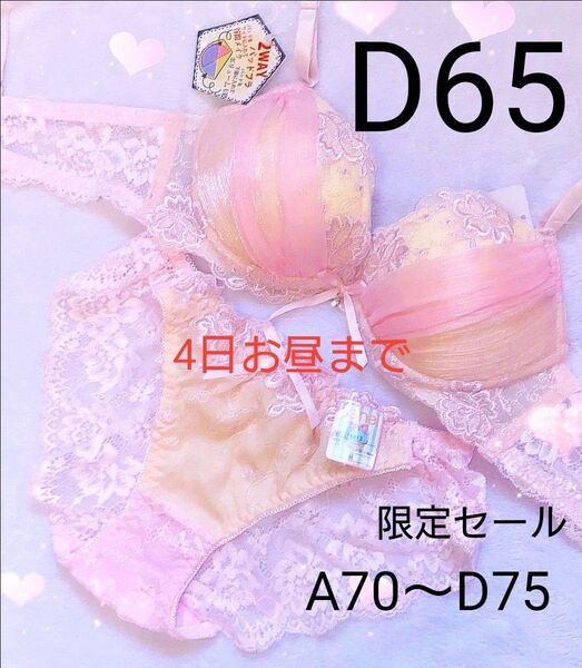 4日終了 D65 2wayパッド付パステルレースxヌーディーブラジャー&バック透けフルバックショーツ 花柄 刺繍 レース 三上悠亜
