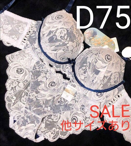 D75 ミスティーローズレース育乳脇高ブラジャー&バック透けフルバックショーツ 豪華 刺繍 エロカワ 盛りブラ