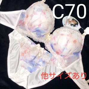 新作 短期出品 C70 ガーリートゥインクルフラワーブラジャー&フルバックショーツ 他サイズ変更可 刺繍 水彩柄 可愛い 豪華