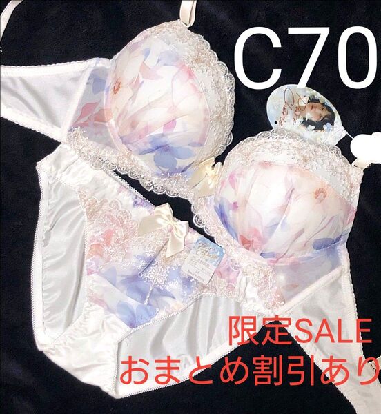 C70 ガーリートゥインクルフラワーブラジャー&フルバックショーツ ガーリー 可愛い 水彩柄 ガーリー 大人気 即完売品