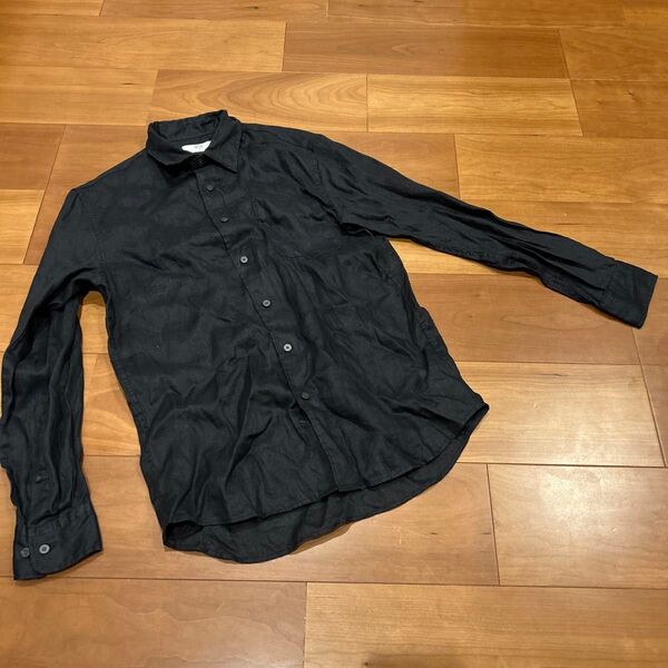 UNIQLOユニクロ レディース 長袖シャツ 麻ブラックM 紫外線防止
