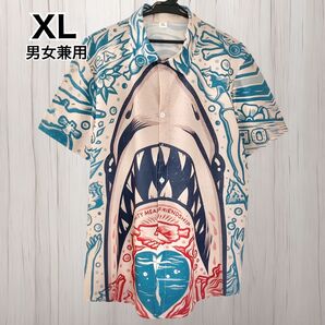 【新品】半袖シャツ サメ JAWS アロハシャツ レトロ 鮫 タトゥー グラフィック 柄シャツ かりゆし