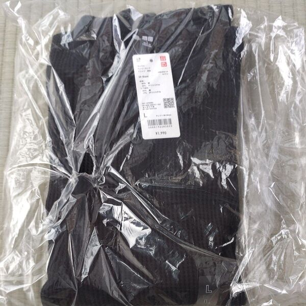 ユニクロ ワッフルヘンリーネックTシャツ(長袖) ブラック L 未使用