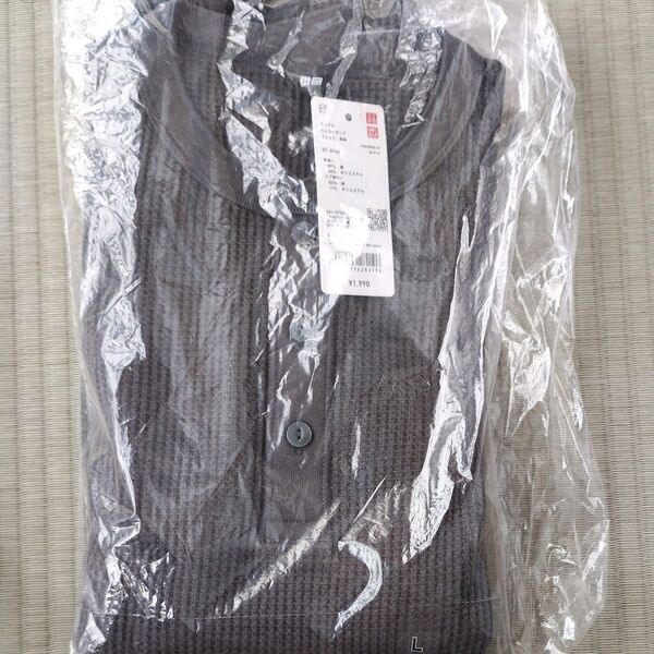 ユニクロ ワッフルヘンリーネックTシャツ(長袖) グレー Lサイズ 未使用