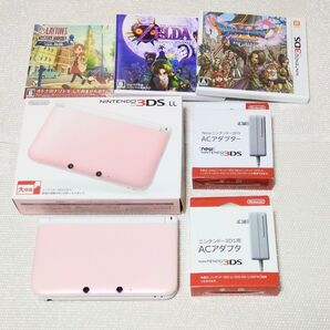 【動作確認済】【即日購入可】【セット売り】ニンテンドー3DS LL ピンク 本体 ソフト3本 ACアダプター2個 6点セット販売