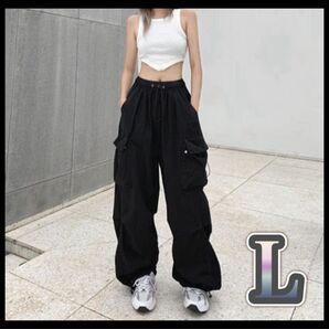 パラシュートパンツ カーゴパンツ ブラック ダンス ストリート トレンド 韓国 ワークパンツ ユニセックス 裾絞り 人気 男女兼用