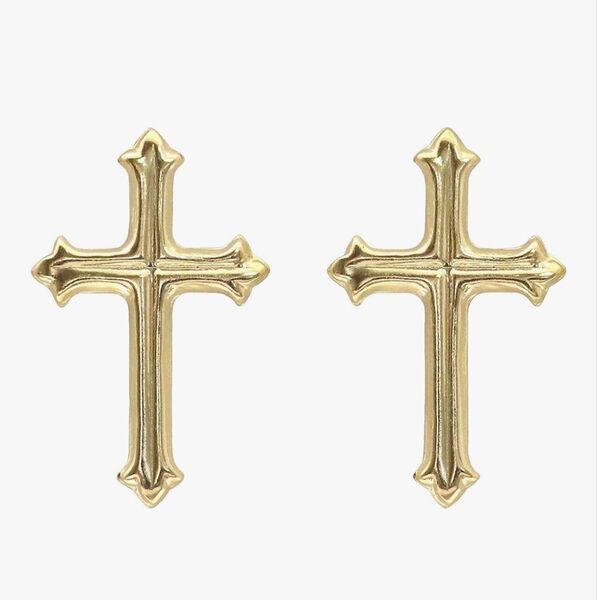 クロス ピアス レディース 18K イエローゴールド 18金 シンプル K18 十字架 薄型