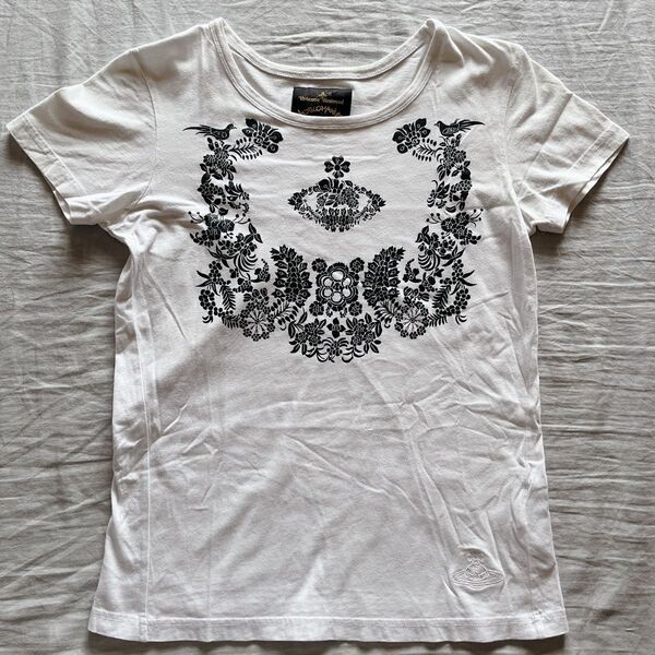 ヴィヴィアンウエストウッドアングロマニア 半袖Tシャツ 白 花柄プリント オーブ刺繍 VivienneWestwood