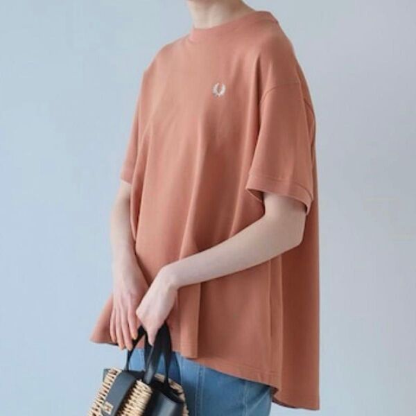 FRED PERRY × Ray BEAMS 別注 オーバーサイズTシャツ フレッドペリー ロゴ刺繍 オレンジ 半袖