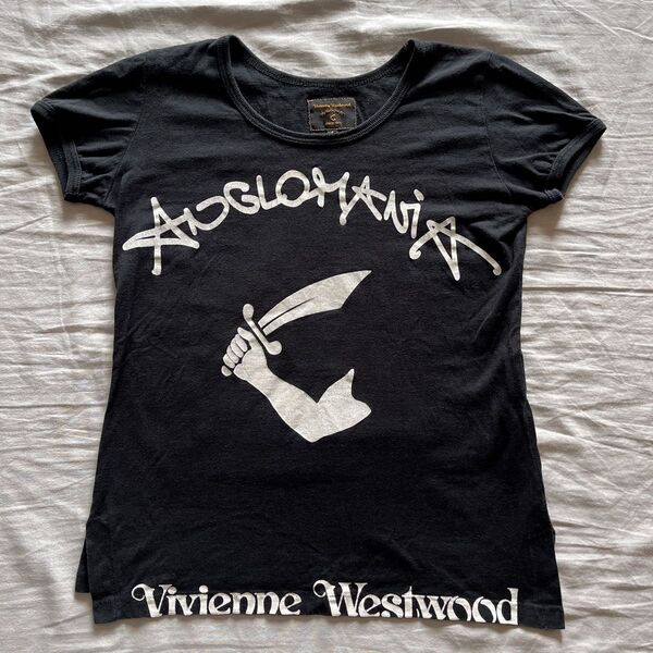 ヴィヴィアンウエストウッドアングロマニア 半袖Tシャツ ブラック ロゴプリント VivienneWestwood Y2K ミニT