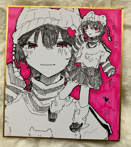 イラスト 女の子 色紙 ピンク