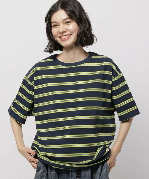 ニコアンドniko andCOLORマイスターTシャツLネイビーボーダー 新品未使用タグ付き半袖Tシャツ ボーダー Tシャツ