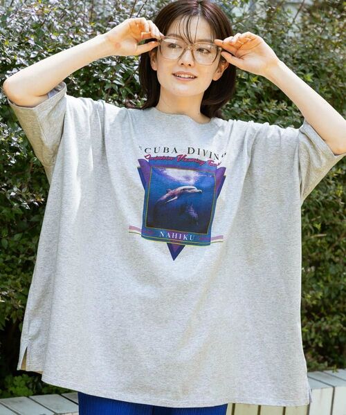ニコアンド niko and イルカアソートBIGTシャツグレー新品未使用タグ付き Tシャツ 半袖Tシャツ