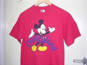 90s USA製 ミッキーマウス プリントTシャツ M 赤 vintage old ディズニー
