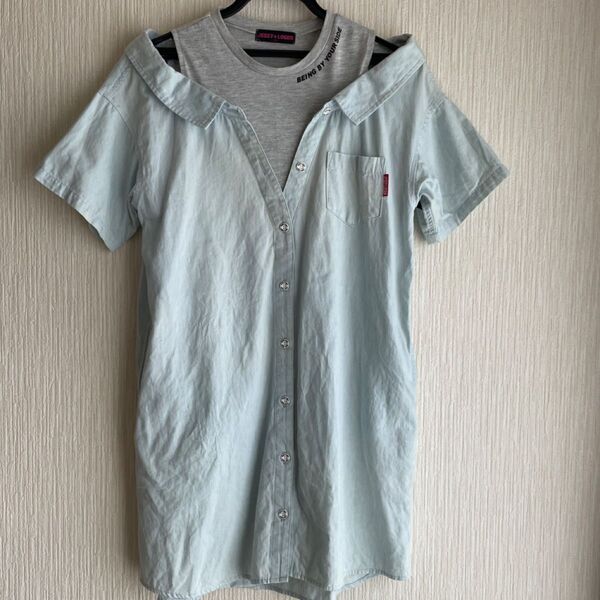 JESSY☆LOGAN ガールズ size150 オフショルダーデニムワンピースシャツ