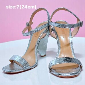 SCHUTZ LILIANEメタリックレザー サンダル コーンヒール11cm 美品 サイズ:USA7(24cm)