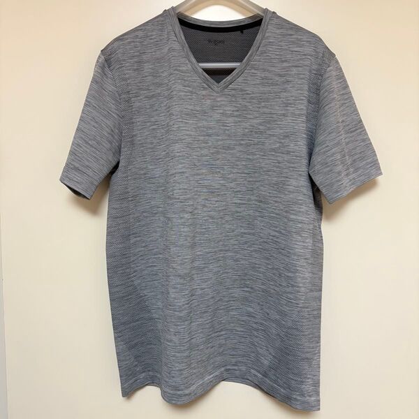 GU SPORTS サイドシームレスVネックTシャツ(半袖) グレー XL ジーユー スポーツ
