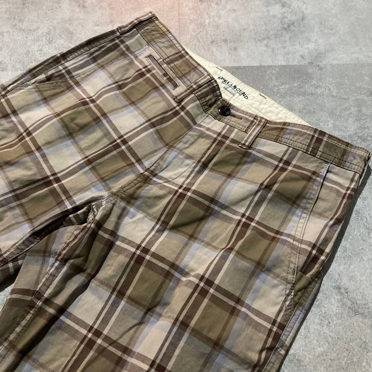 【SPELLBOUND】スペルバウンド チェック柄 テーパード トラウザーパンツ ストレッチ 30インチ チノパンツ ワークパンツ