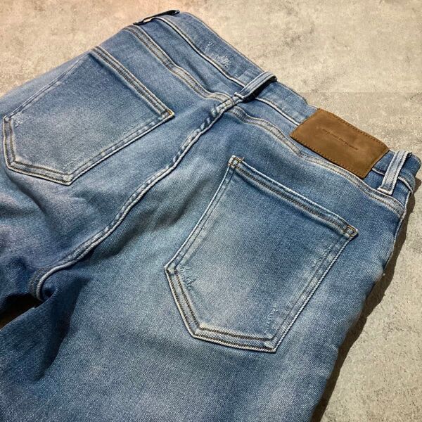 【ZARA MAN】ザラ マン ダメージ加工 強ストレッチ スキニーデニムパンツ USA32 テーパード SLIM ブルー