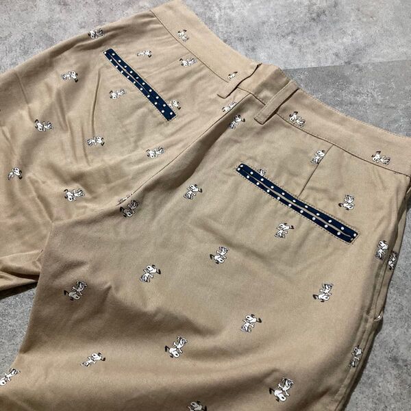 【semanticdesign】セマンティックデザイン スヌーピー クロップドパンツ Mサイズ ベージュ チノパンツ 総柄