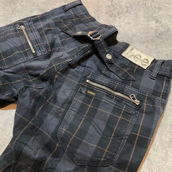 【Lee】リー ジップカスタム クロップドパンツ チェック柄 28インチ 微ストレッチ 春夏向け ハーフパンツ ジーパン ジーンズ