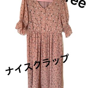 ナイスクラップ 小花柄半袖ワンピース ピンク プリーツスカート フリーサイズ
