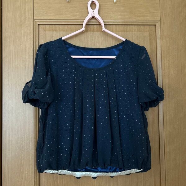 ネイビー ドット柄 シフォン ブラウス