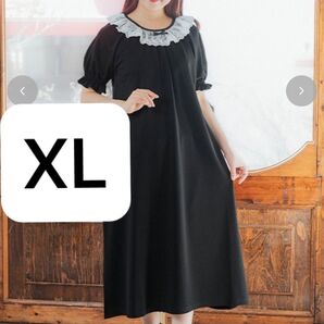 m petit青木美沙子 襟リボンレースワンピ LL