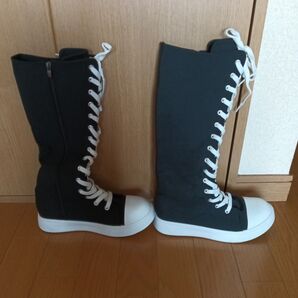 ロングブーツ 黒 ジッパー レディース