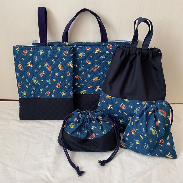 入園入学 5点セット ハンドメイド 女の子 レッスンバッグ 上履き入れ お着替え袋 お弁当袋 コップ袋 さくらんぼ キルティング