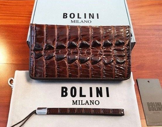 ボリニ イタリア製 ミラノ発 BOLINI クロコダイル ラウンドファスナー 新品 茶色 長財布 最上級牛革