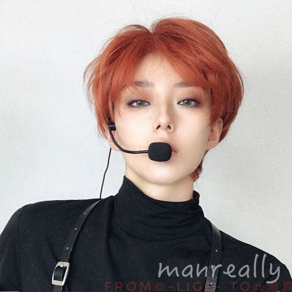 【新品】ウィッグ フルウィッグ ショート ブラッドオレンジ コスプレ イメチェン 男装 アイドル 韓国 耐熱 かつら