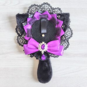 【しっぽ付き】 ハンドメイド 痛ロゼット 黒猫 紫