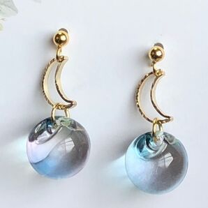 ☆351☆ シャボン玉 ムーン ピアス(※イヤリング変更可)