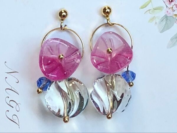 ☆367☆ アサガオ アクリルビーズ ピアス (※イヤリング変更可)