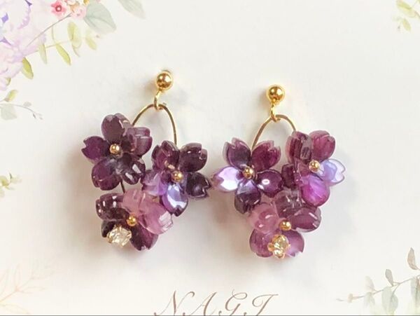 ☆375☆ 桜 パープル ピアス (※イヤリング変更可)