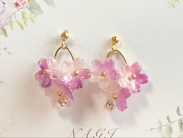 ☆376☆ 桜 パープルミックス ピアス (※イヤリング変更可)