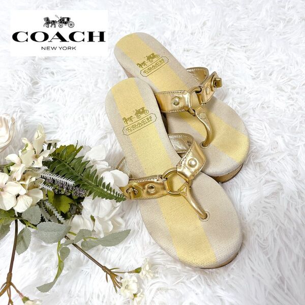 COACH コーチ サンダル ゴールド 22.5㎝ ウェッジソール 厚底