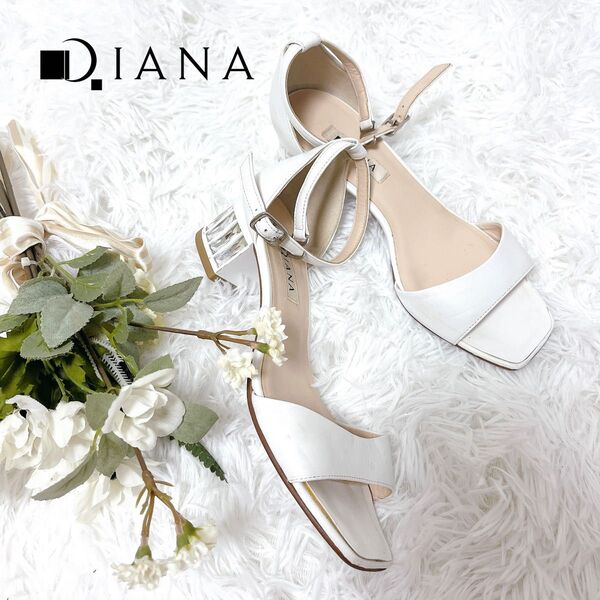 DIANA ダイアナ ビジューヒール ストラップサンダル ホワイト 23.5㎝