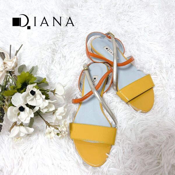 DIANA ダイアナ クロスストラップサンダル イエロー オレンジ 23㎝