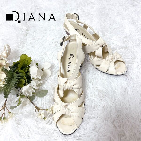 DIANA ダイアナ ウェッジサンダル ホワイト 24.5㎝ リボン