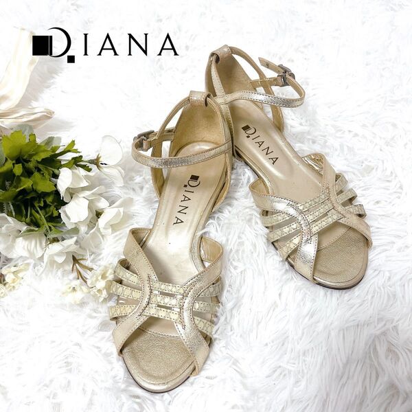 DIANA ダイアナ ストラップサンダル 22.5㎝ ゴールド ぺたんこ