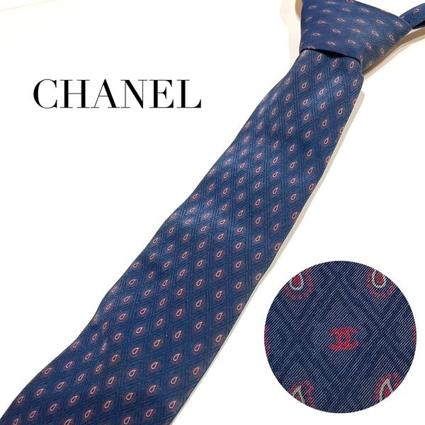 CHANEL シャネル ネクタイ ネイビー ブランドロゴ ココマーク ペイズリー