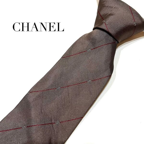 CHANEL シャネル ネクタイ ストライプ ココマーク ブランドロゴ ブラウン